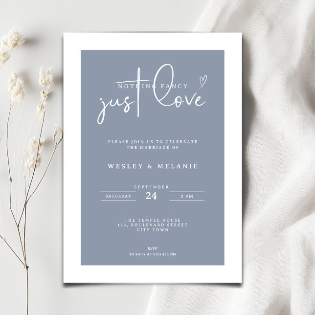 Invitation Nothing Fancy Just Love Dust Blue Elegant Wedding (Nothing fancy just love minimalist wedding invitation in dusty blue color)