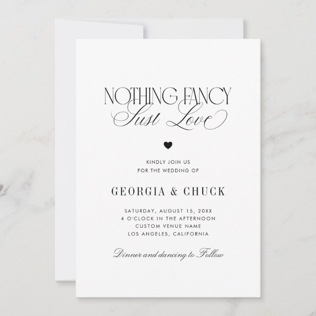 Invitation Nothing Fancy Just Love Luxe Script Photo Wedding (Devant)