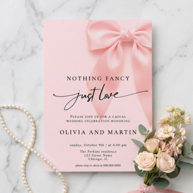 Invitation Nothing Fancy Just Love Pink Bow Wedding (Créateur téléchargé)