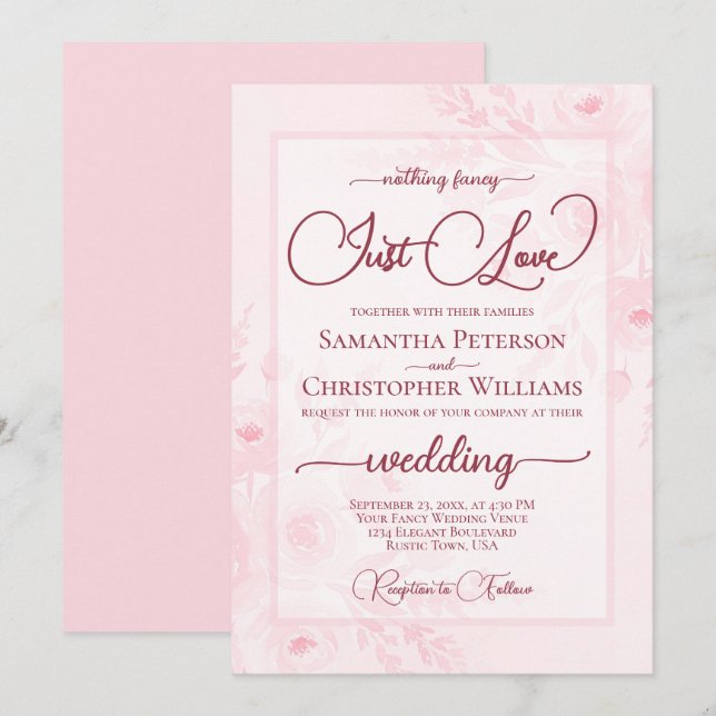 Invitation Nothing Fancy Just Love Pink Peonies Boho Wedding (Devant / Derrière)