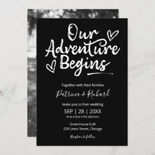 Invitation Notre aventure commence Rustique Mariage Noir