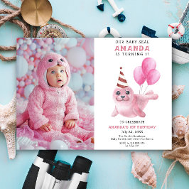 Invitation Notre Baby Seal 1er Anniversaire Pink Girl Party