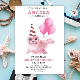 Invitation Notre Baby Seal 1er Anniversaire Pink Girl Party