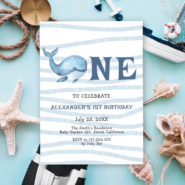 Invitation Notre Bébé Baleine 1er Anniversaire sous la mer (Créateur téléchargé)