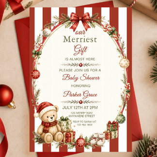Invitation Notre Cadeau le Plus Joyeux Fête de Bébé Noël Roug