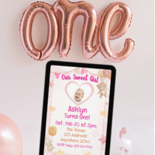 Invitation Notre Douce Fille a Un An, Aquarelle 1er Anniversa