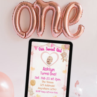 Invitation Notre Douce Fille a Un An, Aquarelle 1er Anniversa