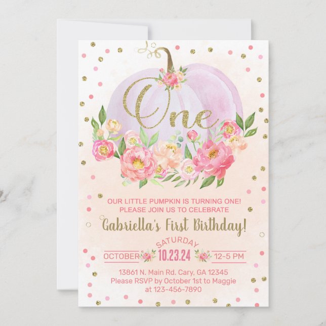 Invitation Notre doux petit citrouille 1er premier anniversai (Devant)