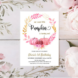 Invitation Notre jolie petite citrouille rose 1ère fête d'ann