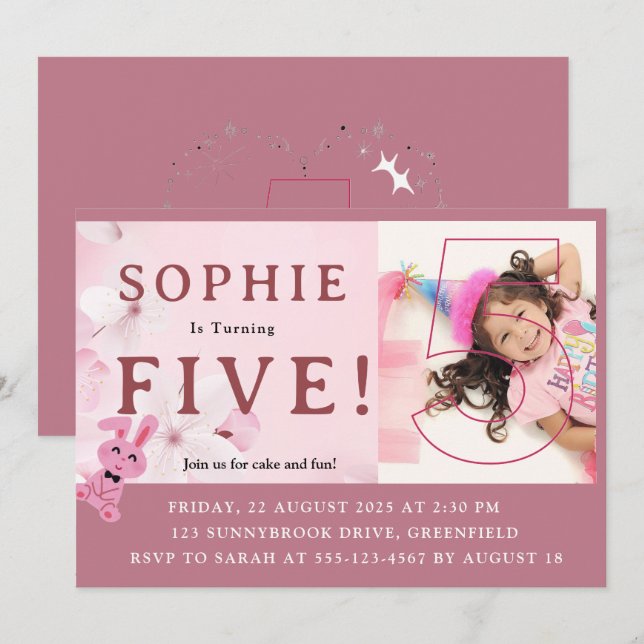 Invitation Notre jolie princesse lapin fête ses 5 ans ! Invit (Devant / Derrière)