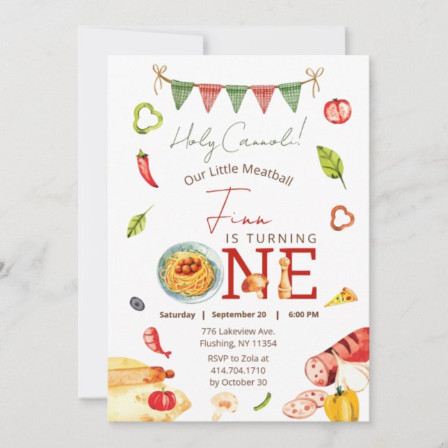 Invitation Notre Little Meatball 1er anniversaire (Devant)