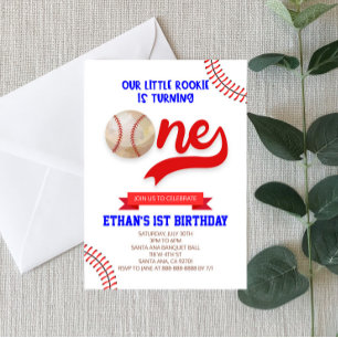 Invitation Notre Little Rookie Baseball ONE 1ère fête d'anniv