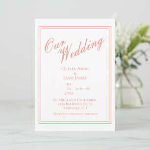 Invitation Notre Mariage Blanc Pêche Moderne Mariage Élégant