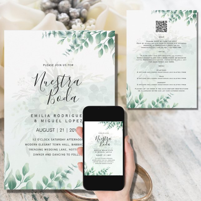 Invitation NOTRE MARIAGE Feuillage MENU DETAILS QRCode Répons (Créateur téléchargé)