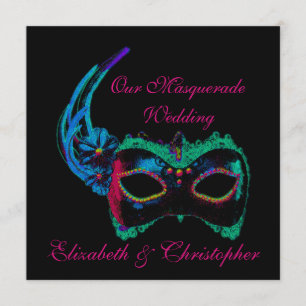 Invitation "Notre Mariage masqué" - Bleu et Rose