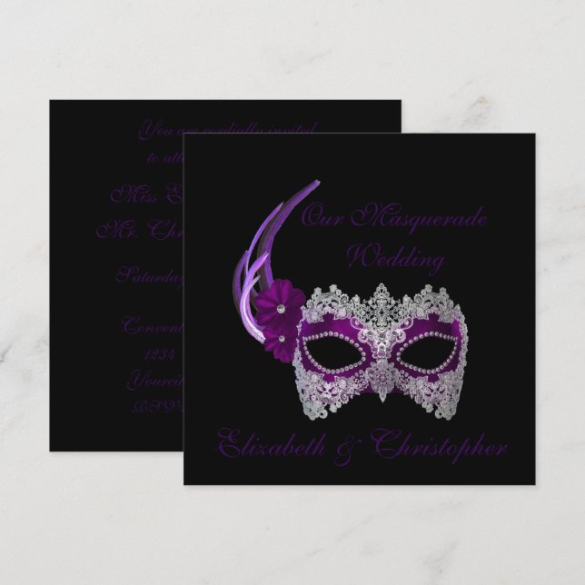 Invitation "Notre masque de pourpre royal de mariage de (Devant / Derrière)