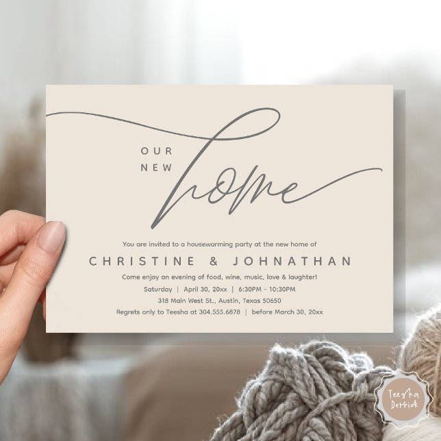 Invitation Notre Nouvelle Maison, Cosy Lovely House Party (Our New Home, Cozy Lovely Housewarming Party Invitation Card, PDF, Cream Grey)