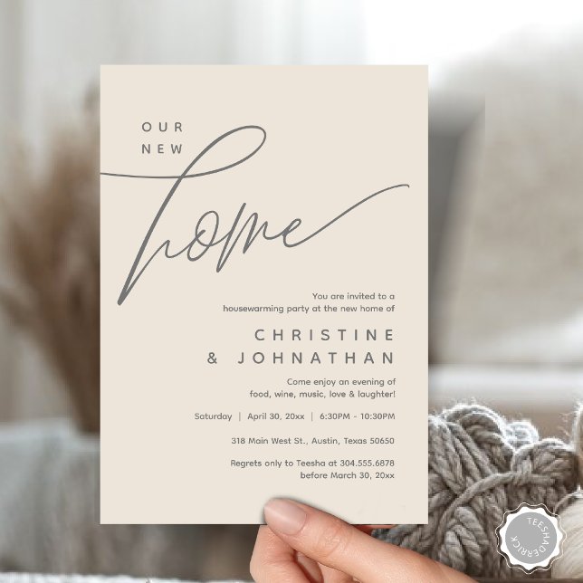 Invitation Notre Nouvelle Maison, Cosy Lovely House Party (Our New Home, Cozy Lovely Housewarming Party Invitation Card, PDF, Portrait, Cream Grey)