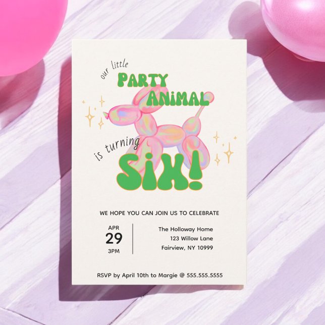 Invitation Notre petit animal de ballon de fête 6e anniversai (Créateur téléchargé)
