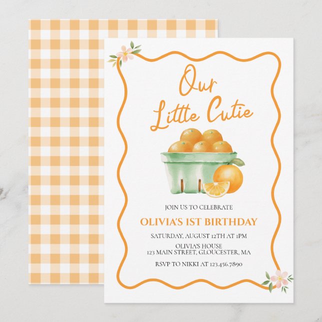 Invitation Notre petit anniversaire orange (Devant / Derrière)