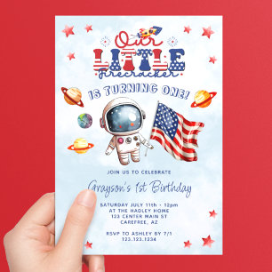 Invitation Notre Petit Astronaute Feu d'Artifice 1er Annivers