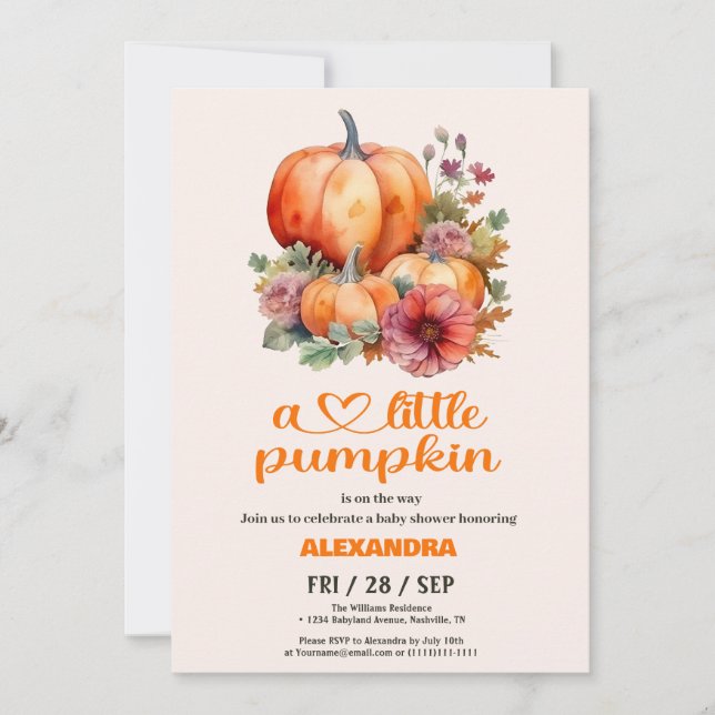 Invitation Notre petit Baby shower Citrouille (Devant)
