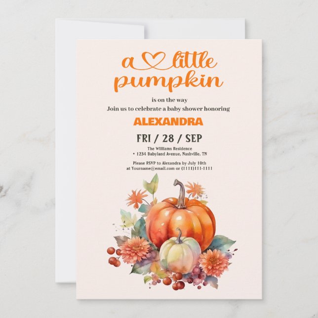 Invitation Notre petit Baby shower Citrouille (Devant)