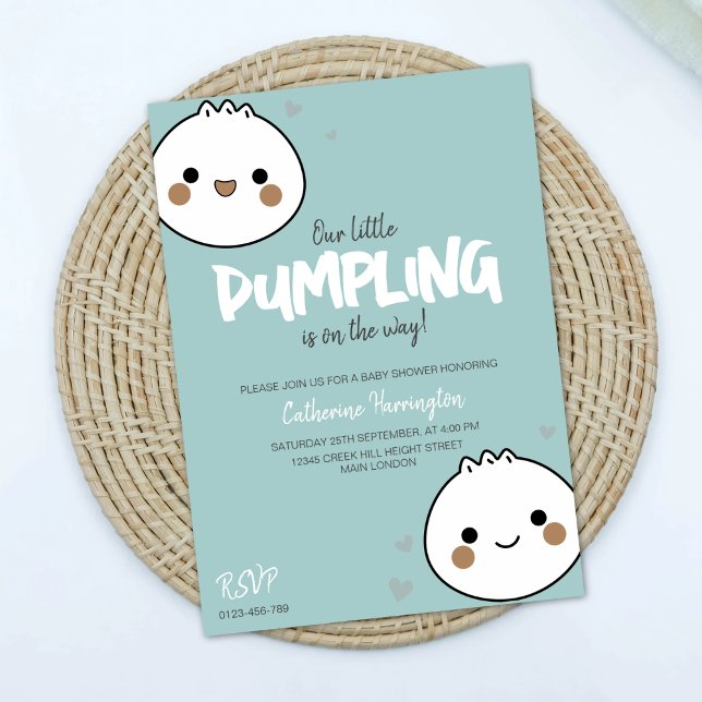 Invitation Notre petit Baby shower de garçon bleu Dumpling (Créateur téléchargé)