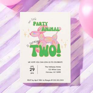 Invitation Notre petit ballon de fête animal 2e anniversaire