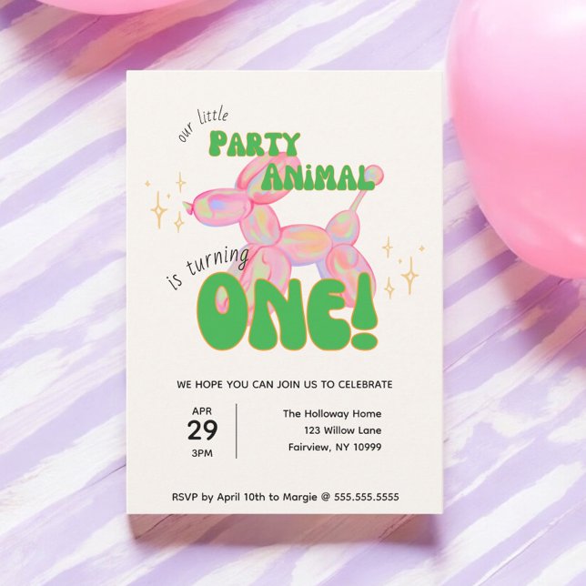 Invitation Notre Petit Ballons de fête animal 1er anniversair (Créateur téléchargé)