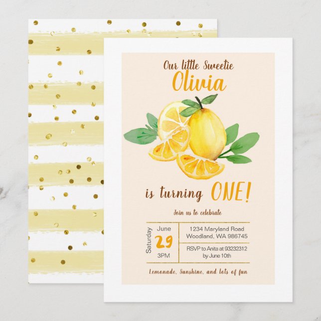 Invitation Notre petit bonbon Lemon 1er Anniversaire Invitati (Devant / Derrière)