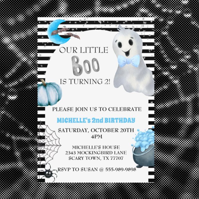 Invitation Notre petit Boo Cute Ghost Blue Anniversaire (Créateur téléchargé)