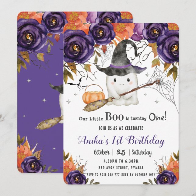 Invitation Notre Petit Boo Cute Ghost Halloween 1er Anniversa (Devant / Derrière)