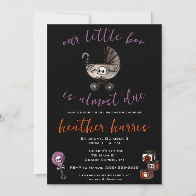 Invitation Notre Petit Boo est presque dû ! Baby shower Goth (Devant)