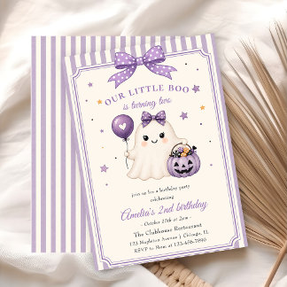 Invitation Notre petit Boo fantôme violet Halloween anniversa
