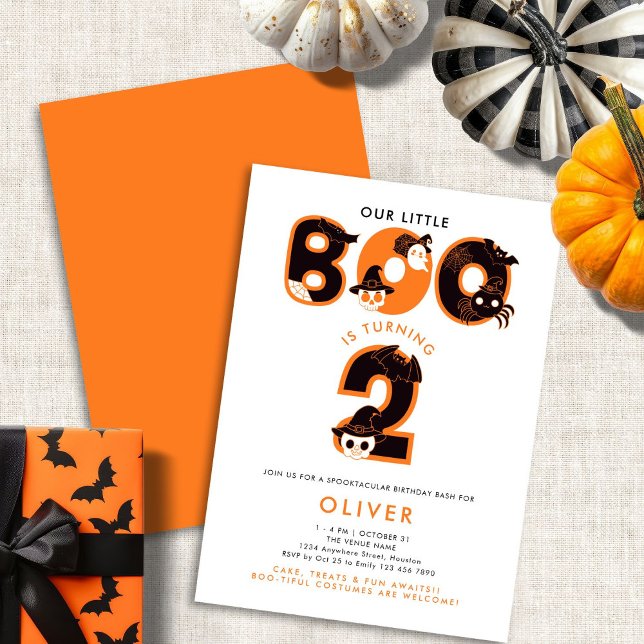Invitation Notre Petit Boo fête ses deux ans d'Halloween (Front and back view)