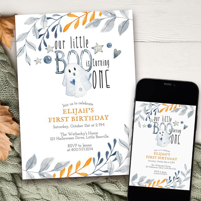 Invitation Notre Petit Boo fête son 1er anniversaire (Little Boo 1st Birthday Invitation with halloween theme available printed or as a printable download)