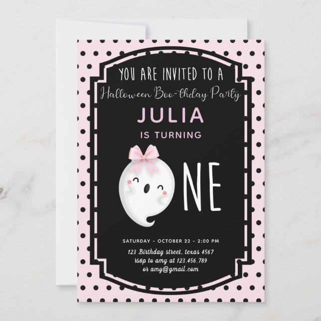 Invitation Notre petit Boo Girl premier anniversaire (Devant)