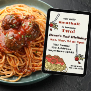 Invitation Notre Petit Boulet de Viande, Spaghetti, Anniversa