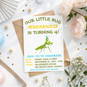 Invitation Notre petit bug, mante religieuse, fête d'annivers