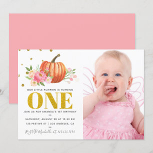 Invitation Notre Petit Citrouille 1er anniversaire Baby Girl 