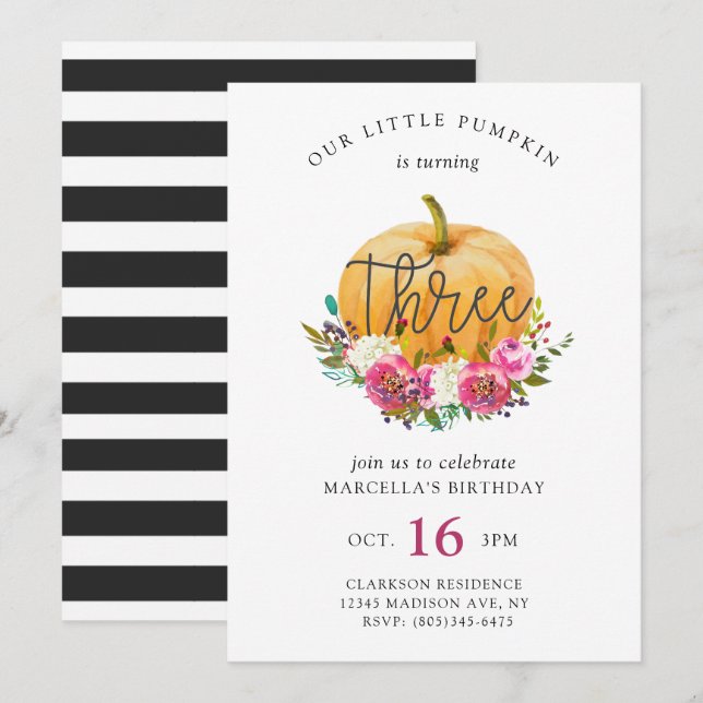 Invitation Notre Petit Citrouille 3e anniversaire (Devant / Derrière)
