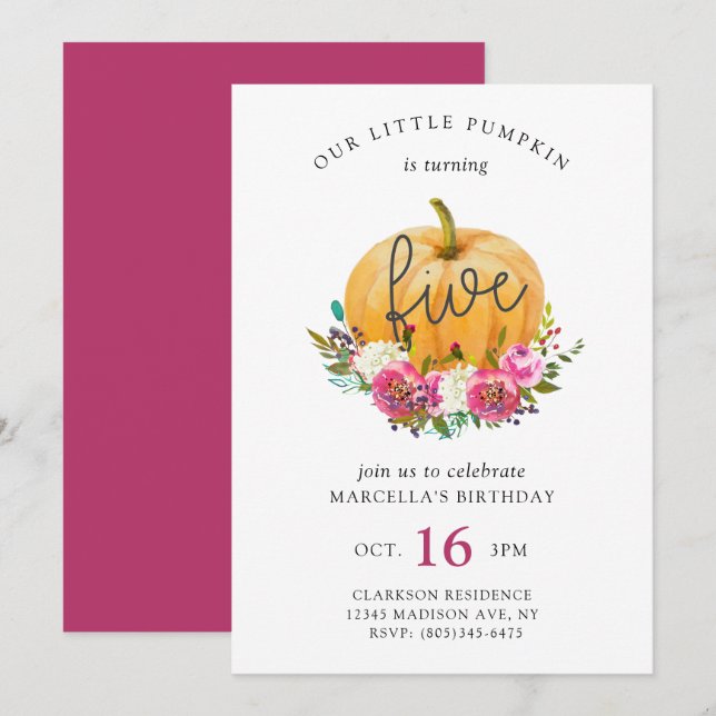 Invitation Notre Petit Citrouille 5e anniversaire (Devant / Derrière)
