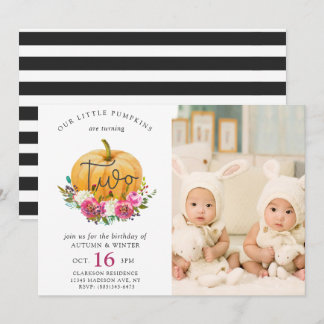Invitation Notre Petit Citrouille Automne Floral 2ème Twins A