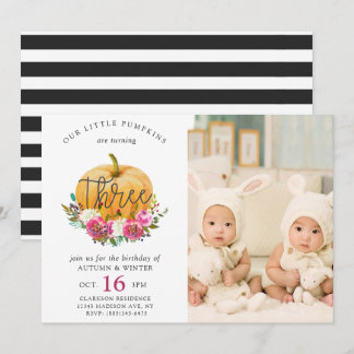 Invitation Notre Petit Citrouille Automne Floral 3ème Twins A