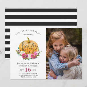 Invitation Notre Petit Citrouille Automne Floral 4th Twins An