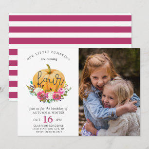 Invitation Notre Petit Citrouille Automne Floral 4th Twins An