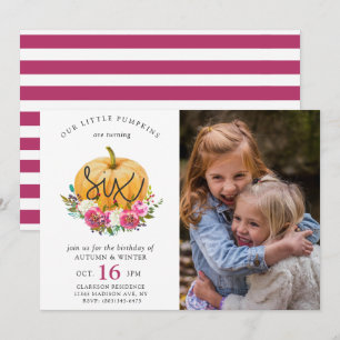 Invitation Notre petit Citrouille automne Floral Twins 6e ann