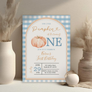 Invitation Notre petit Citrouille Boho Blue En vichy 1er anni