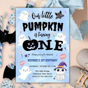 Invitation Notre petit Citrouille   Boy Halloween 1er anniver